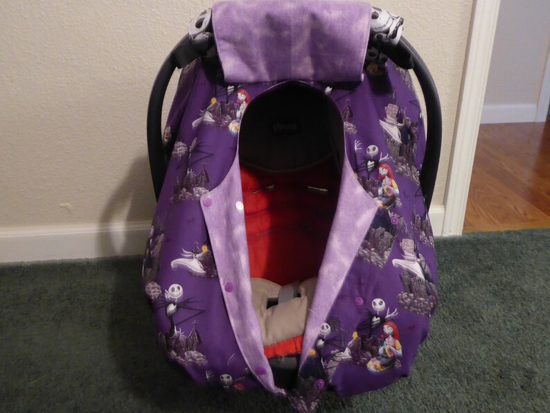 NIGHTMARE BEFORE CHRISTMAS w/or without bow fitted car seat canopy w/peekaboo opening or full front opening or blanket bild 6
