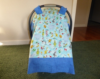 DR. SEUSS or Lil Mermaid or Beauty & Beast or Trolls or John Deere or Tinkerbell and more car seat canopy with or without peekaboo window