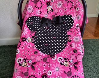 MINNIE MOUSE Car Seat Canopy w/bow in many different fabrics Handmade