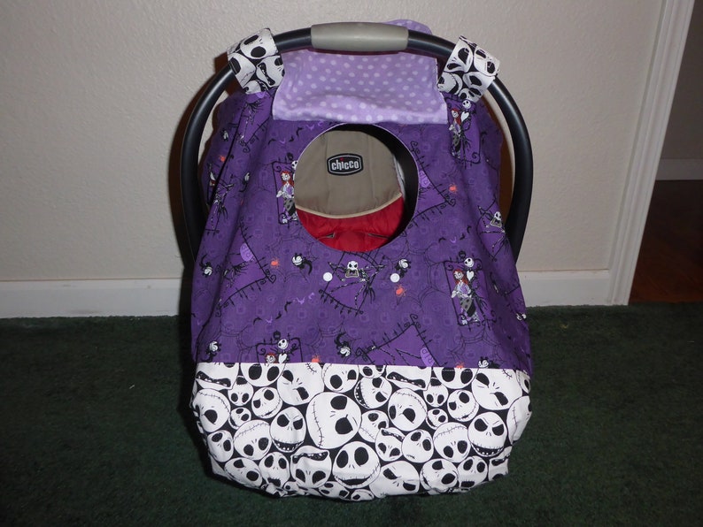 NIGHTMARE BEFORE CHRISTMAS w/or without bow fitted car seat canopy w/peekaboo opening or full front opening or blanket bild 3