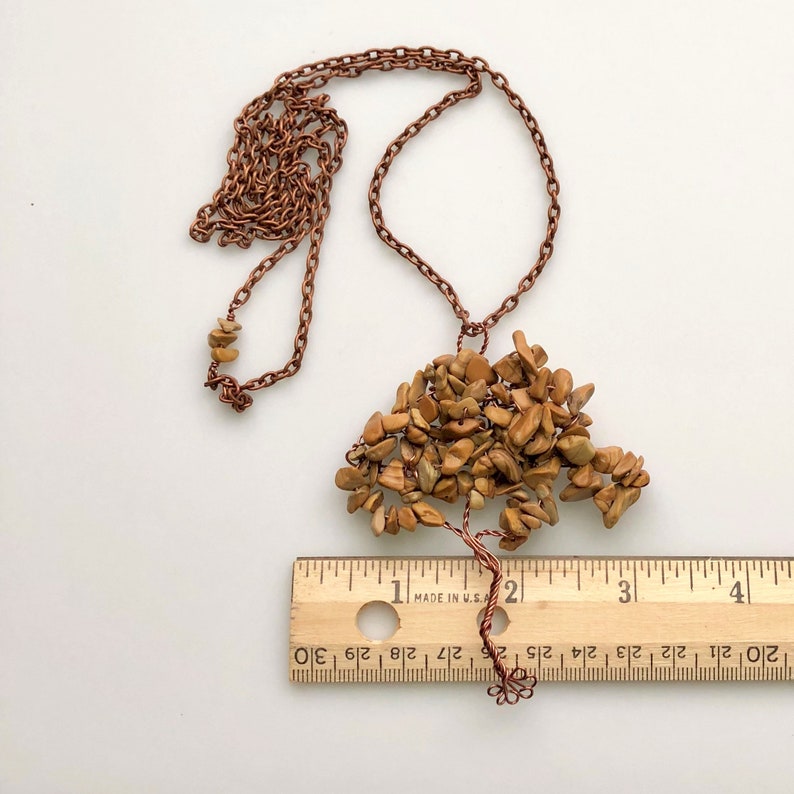 Gemstone Tree Pendant Tiger Skin Jasper Tree Pendant on Antiqued Copper Wire