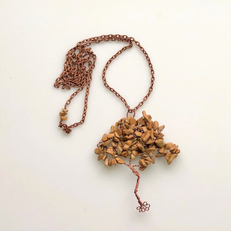 Gemstone Tree Pendant Tiger Skin Jasper Tree Pendant on Antiqued Copper Wire