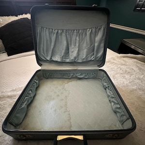 Vintage Monarch Suitcase | Blue Hard Shell Luggage | Mid Century Travel Case | Retro Storage or Decor