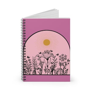 Pink Wildflower Spiral Notebook: Floral Journal with Gold Sun