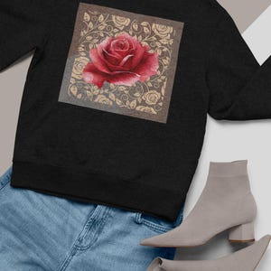 Rose Gold Foil Sweatshirt, Floral Graphic Crewneck Jumper, Unisex Pullover, Botanical Print Top, Winter Fashion, Gift for Her