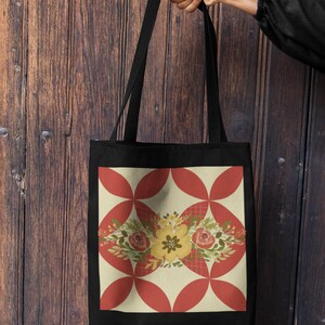 Tote Bag with Yellow Florals on Rust Background, Floral Tote, Flower Handbag, Fall Fashion, Botanical Grocery Bag, Boho Purse