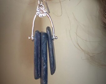 Raw Kyanite Dangle Earrings: Hand Forged Sterling Silver Flower