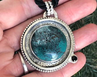 Hubei Turquoise Sterling Silver Pendant: Black Spinel Accent