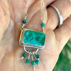Azurite Malachite Pendant, 925 Sterling Silver Chain Necklace, Turquoise Dangles image 6