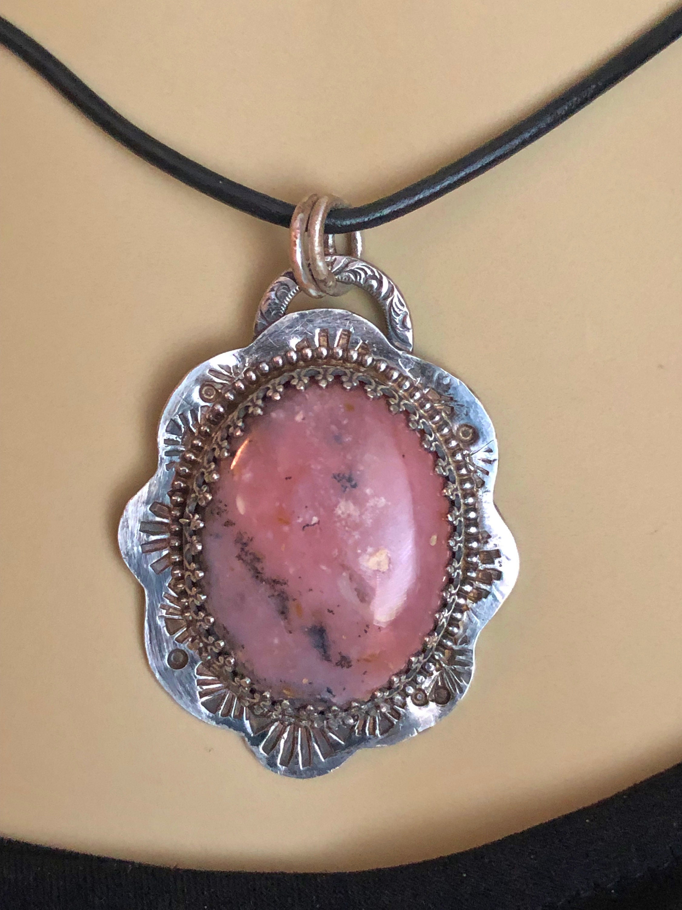 Pink Peruvian Opal Statement Pendant Hand Stamped Sterling - Etsy