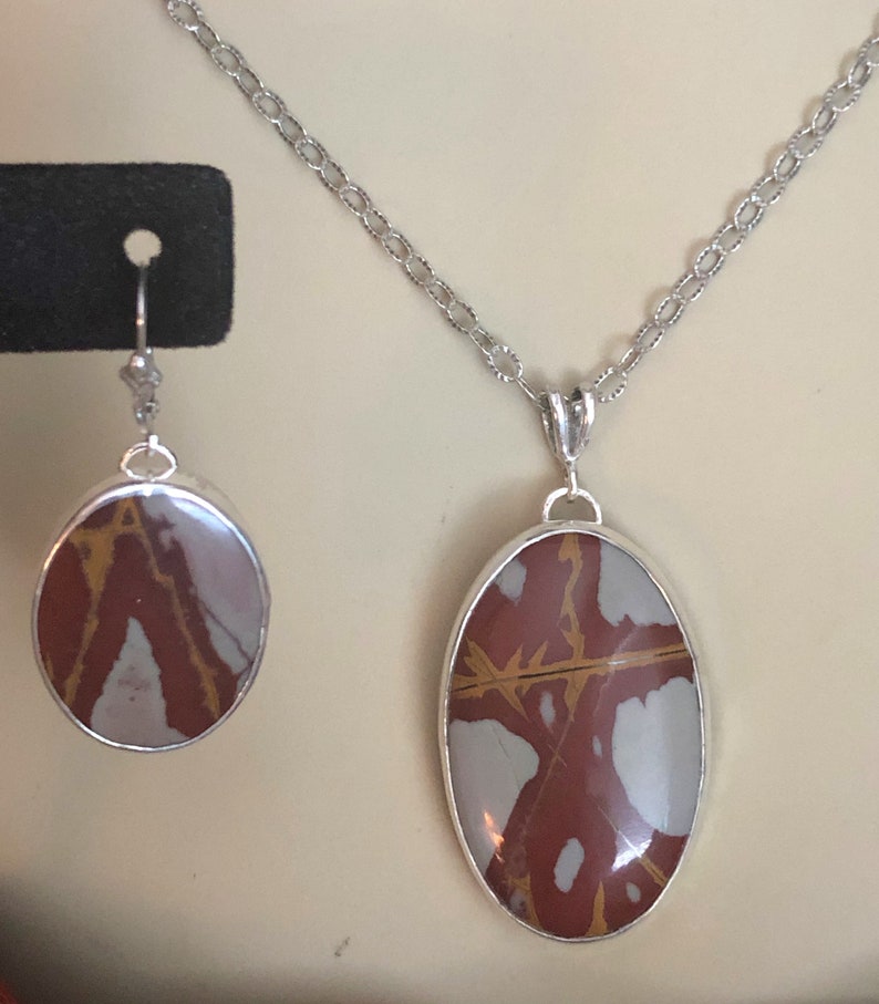 Noreena Jasper Sterling Silver Pendant and Earrings Set - Modern Gemstone Necklace image 3