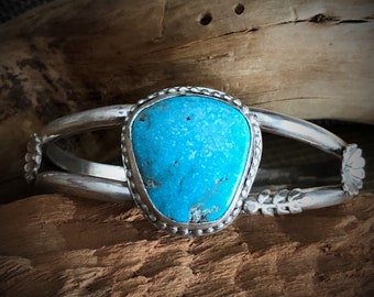 Statement Turquoise Sterling Silver Cuff, Sterling Silver Cuff with Natural Turquoise Gemstone, Adjustable Silver Cuff