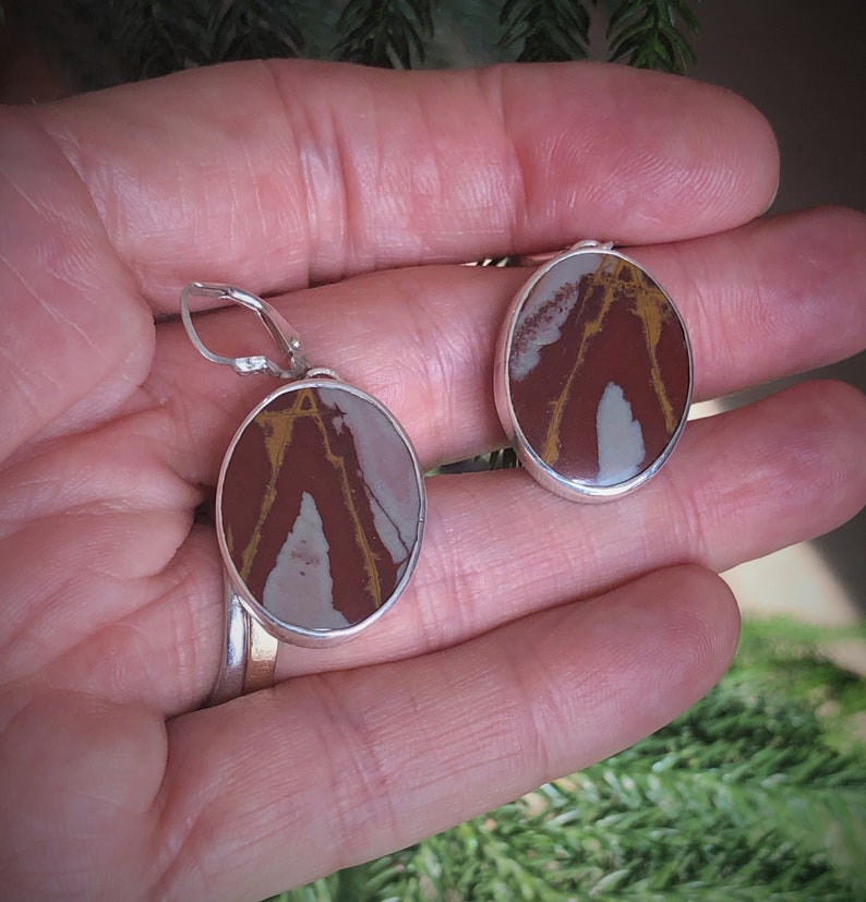 Noreena Jasper Sterling Silver Pendant and Earrings Set - Modern Gemstone Necklace image 6