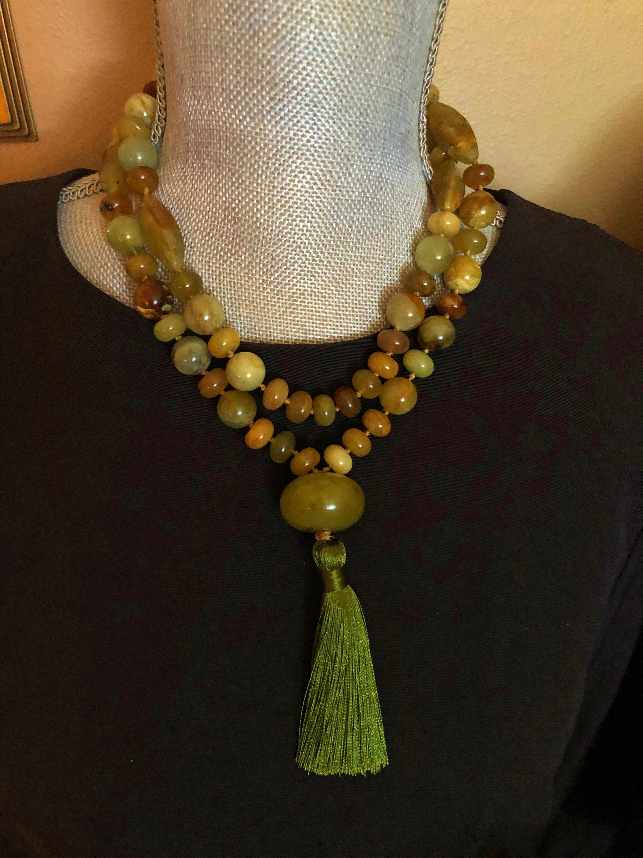 Beautiful Jade Necklace, Hand Knotted Cord Bead Necklace, Large Bead Necklace, 30-mm Central Ronelle, One-Of-A-Kind Necklace, Elegant