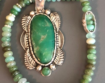 Chrysoprase Pendant Necklace: Sterling Silver, Beaded Gemstone, 23 Inch
