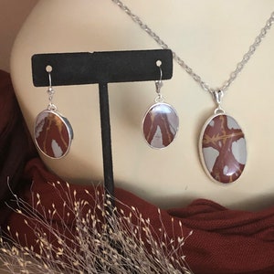 Noreena Jasper Sterling Silver Pendant and Earrings Set - Modern Gemstone Necklace image 1
