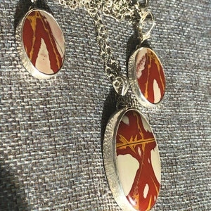 Noreena Jasper Sterling Silver Pendant and Earrings Set - Modern Gemstone Necklace image 4