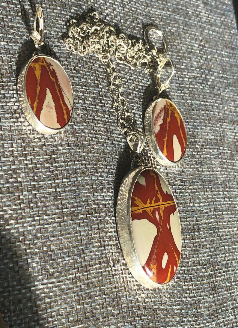 Noreena Jasper Sterling Silver Pendant and Earrings Set - Modern Gemstone Necklace image 4