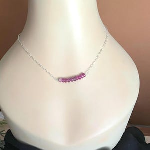 Pink Sapphire Bar Necklace: Sterling Silver Gemstone Bib Necklace