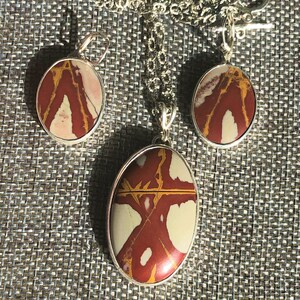 Noreena Jasper Sterling Silver Pendant and Earrings Set - Modern Gemstone Necklace image 2