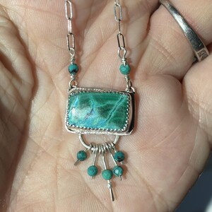Azurite Malachite Pendant, 925 Sterling Silver Chain Necklace, Turquoise Dangles image 5