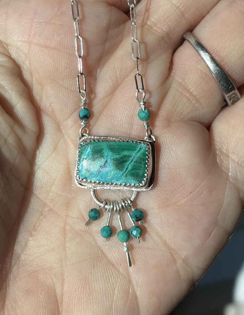 Azurite Malachite Pendant, 925 Sterling Silver Chain Necklace, Turquoise Dangles image 5