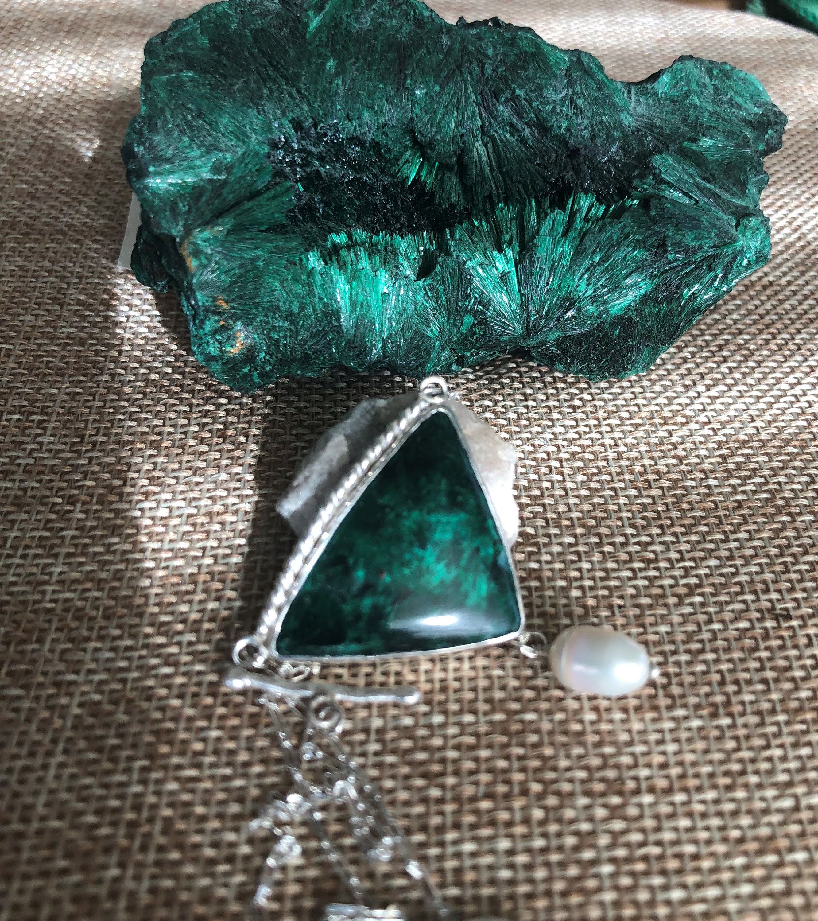 Rare Fibrous Green Malachite Triangle Pendant/necklace Green | Etsy