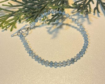 Aquamarine Beaded Bracelet, Sterling Silver Bead Spacers, March Birthstone