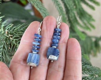 Blue Kyanite and Sterling Silver Dangle Earrings, Natural Gemstone Earrings,