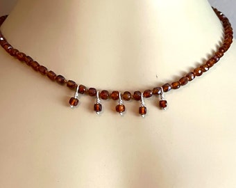 Orange Kyanite Beaded Necklace: Sterling Silver, Silk Knotted Dangles