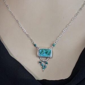 Azurite Malachite Pendant, 925 Sterling Silver Chain Necklace, Turquoise Dangles image 2