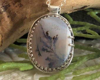 Dendritic Agate Pendant: Sterling Silver Scenic Necklace
