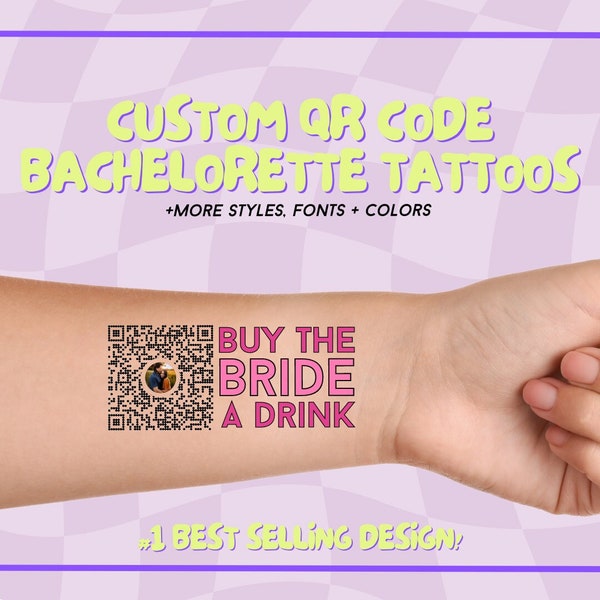 Venmo QR Code / Bachelorette Temporary Tattoos / Bach Party Gifts / Venmo Tattoo / Bride Gifts / Temporary Tattoos / QR Code / Buy Us Drinks