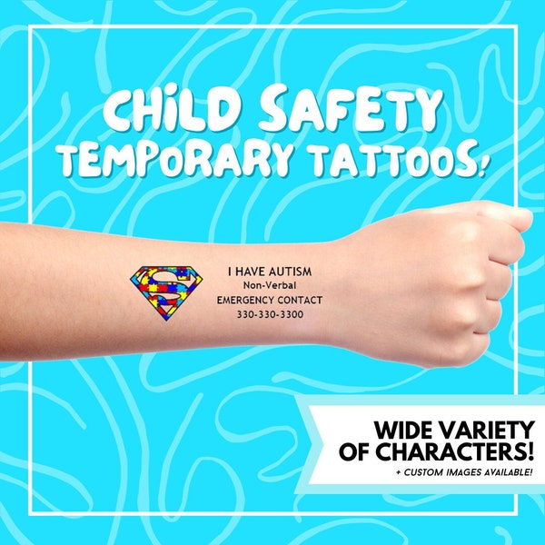 Autism Awareness Temporary Tattoo / Non-Verbal / Autistic / Limited Speech / If Lost Please Call / If Found Please Call / Child Safety / Kid