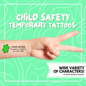 Benutzerdefinierte Autismus Bewusstsein temporäre Tattoos / Non verbal & Limited Speech Notfall-ID / Wasserdichte medizinische Alarm Aufkleber für Kinder / Autismus