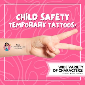 Most Popular Child Safety Temporary Tattoos / If Lost Call ID Stickers / Custom Waterproof Phone Number Tattoos for Kids / Travel Essentials