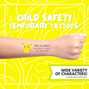 Benutzerdefinierte Allergie-Warnung temporäre Tattoos / wasserdichte medizinische Kontaktaufkleber für Kinder / Name und Allergie-ID / Party und Schule Sicherheit