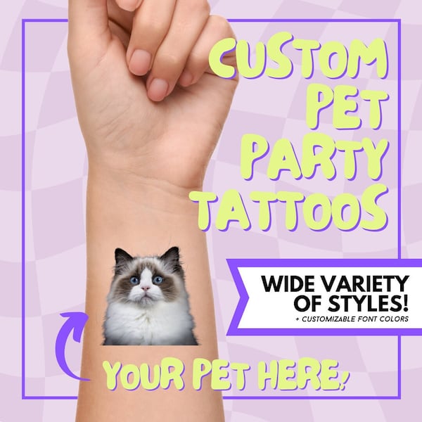 Custom PET Party Temporary Tattoos / Party Favors / Gifts / Pet Party / Pet Tattoo / Temporary Tattoos / Pet / Pet Party / Dog / Cat / Tats