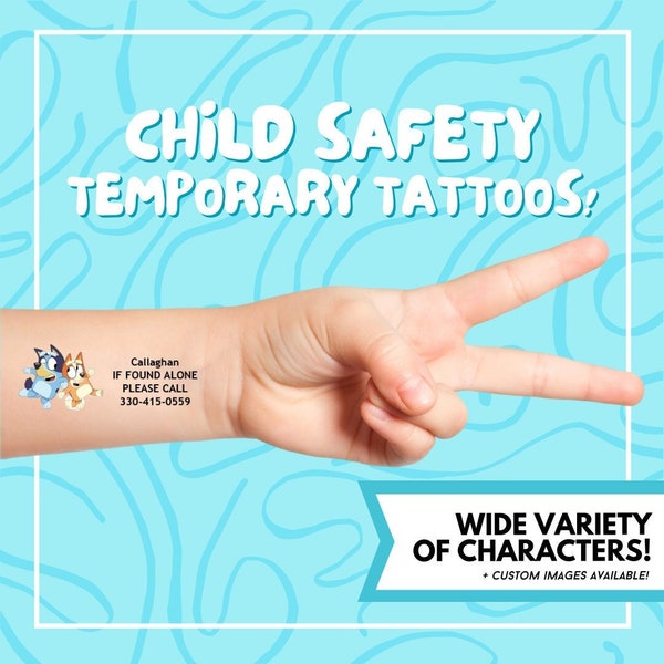 Tatouages temporaires les plus populaires pour la sécurité des enfants / En cas de perte, appelez / Tatouages temporaires / Sécurité des enfants / Appelez en cas de perte / Disney / Vacances / Sécurité