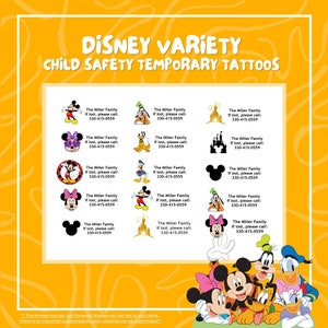 Disney Multi-Pack Child Safety Temporary Tattoos / If Lost Call / Temporary Tattoo / Kids Safety / If Found Call / Disney / Variety Pack
