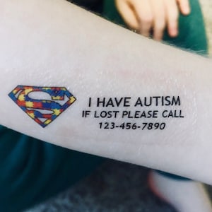 Benutzerdefinierte Autismus Bewusstsein temporäre Tattoos / Non verbal & Limited Speech Notfall-ID / Wasserdichte medizinische Alarm Aufkleber für Kinder / Autismus