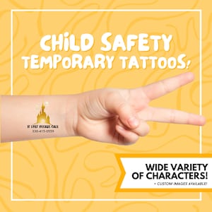 BEST QUALITY! Child Safety Temporary Tattoos / If Lost Call / Temporary Tattoos / Kids Safety Tattoos / Phone Number Tattoos / Disney Tattoo