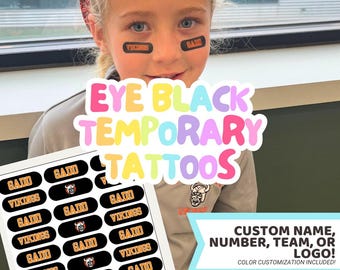 Custom EYE BLACKS Temporary Tattoos / Game Day Eye Black Tattoos / Water Resistant Temp Tattoos / Mascot Eye Blacks / Team Spirit Eye Blacks