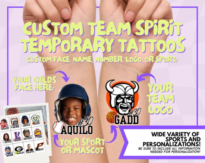 Team SPIRIT Temporary Tattoos / School Mascot Tattoos / Spirit Tattoos