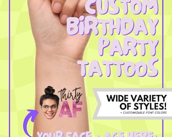 Photoshopped Head Birthday Party Temporary Tattoos / Birthday / Party Favors / Gifts / Girls Party / Face Tattoo / Temporary Tattoos / Trip