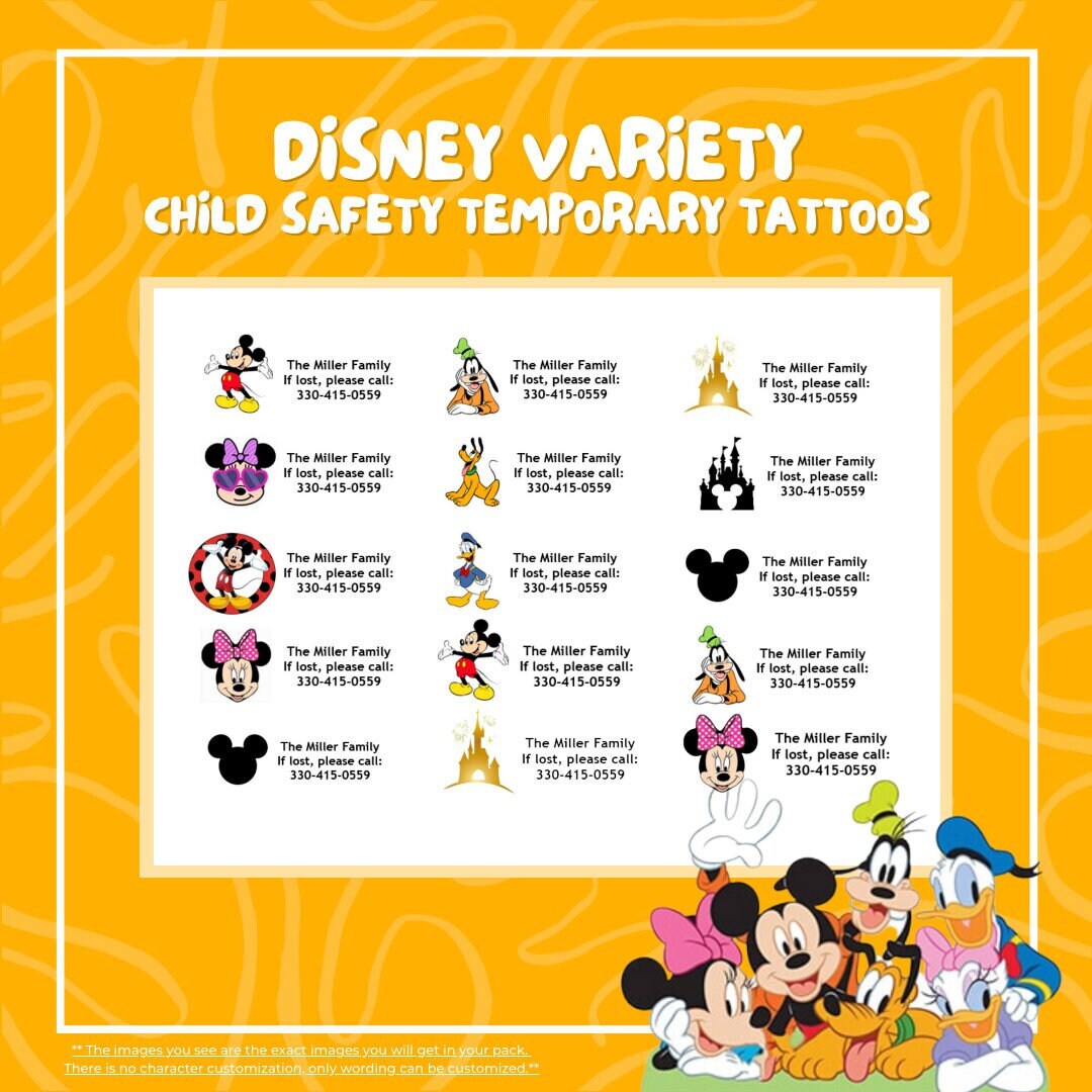 Disney Multipack Child Safety Temporary Tattoos / If Lost Call