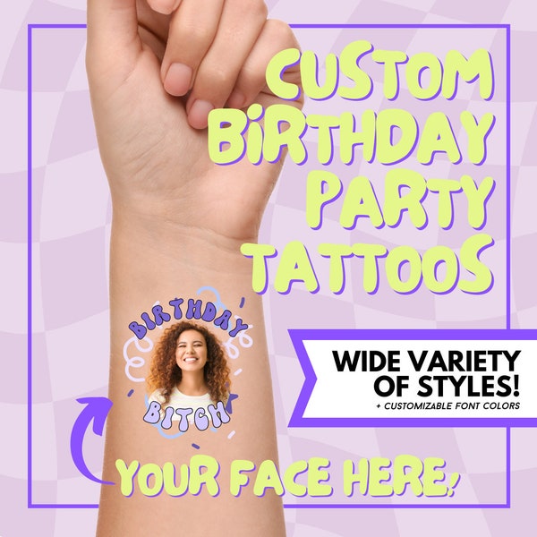 Photoshopped Head Birthday Party Temporary Tattoos / Birthday / Party Favors / Gifts / Girls Party / Face Tattoo / Temporary Tattoos / Trip