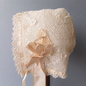 Antique baby or dolls bonnet, Irish crochet lace.