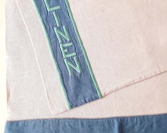Vintage embroidered linen laundry bag