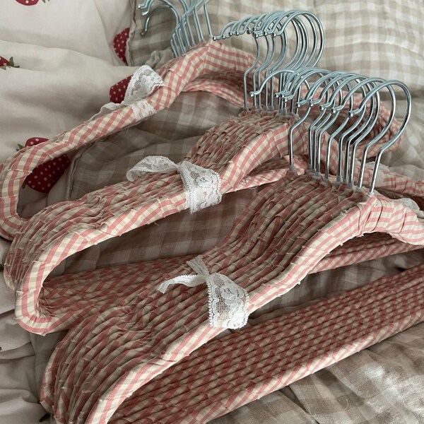 Handmade Luxury Fabric Hangers, bohemian second hand fabric hand wrapped quality hangers, aesthetic coquette vintage feel hangers